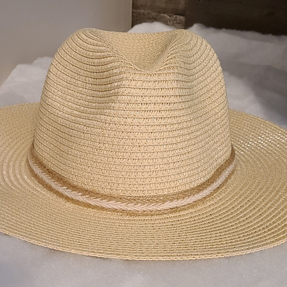 Womens Cream Straw Rope Hat